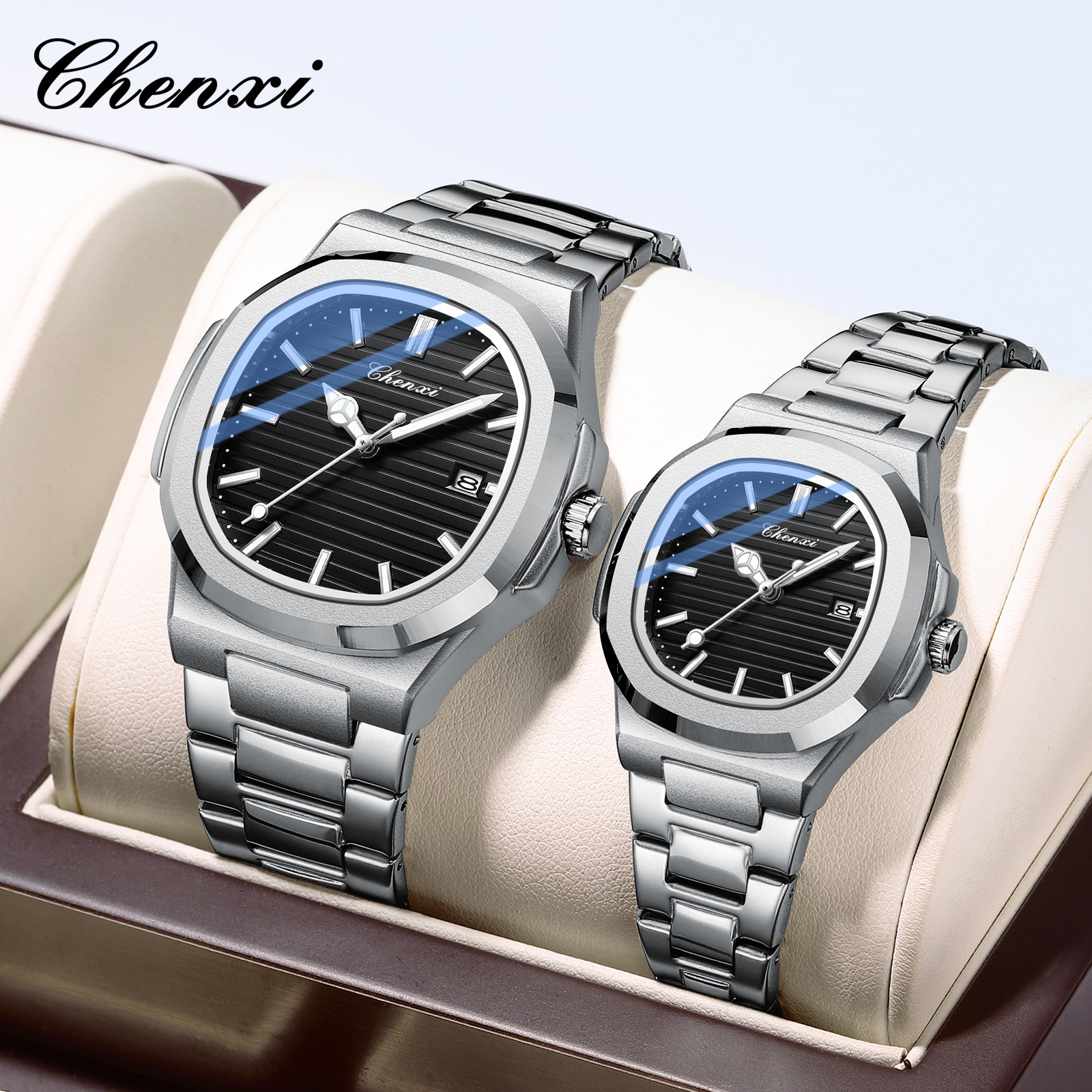 Chenxi Cross-Border Best-Selling Steel Band Watch Couple Luminous Waterproof Simple Fashion Business Calendar Men's and Women's Quartz Watch