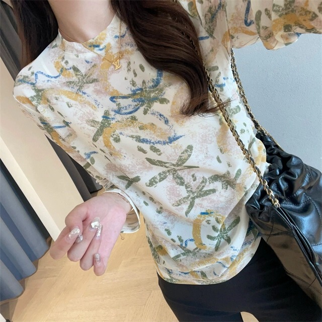 WTHEONE时髦精复古中式韵味花色修身显瘦侧边抽绳长袖T恤女2025秋|undefined