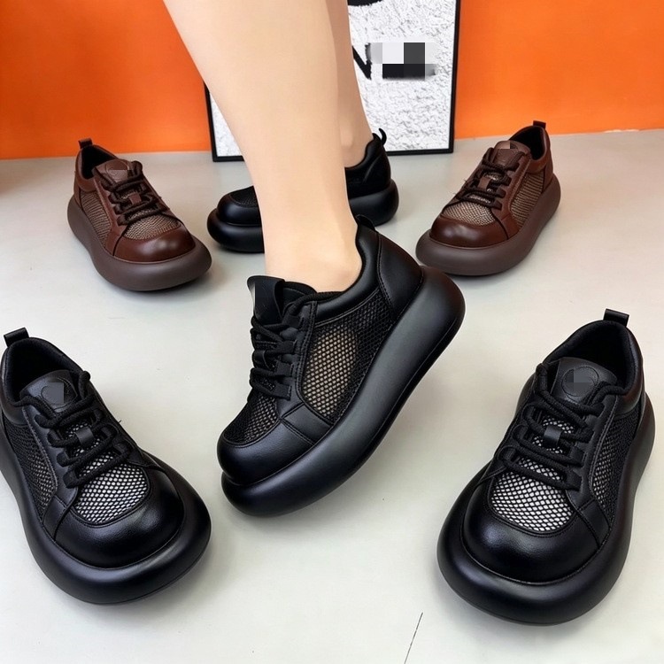 Muffins de fondo grueso Lefour zapatos mujeres 2026 nuevo verano casualidad malla transpirable retro zapatos de cuero de lazos pequeños
