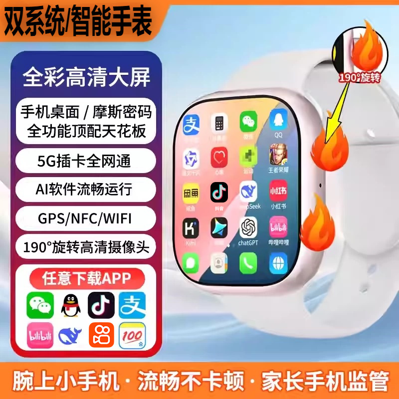 2025华强北双系统智能手表插卡5G跨境热卖摩斯密码数码新款蜂窝版