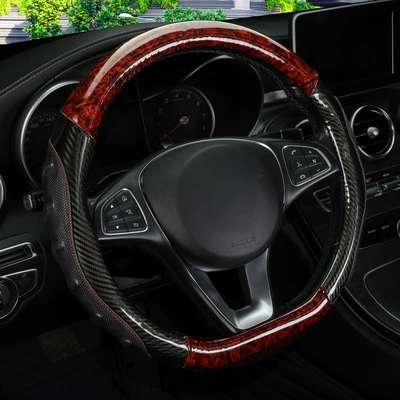 Factory direct car handle set universal fashion foreign trade crystal mahogany plus carbon fiber leather steering wheel set