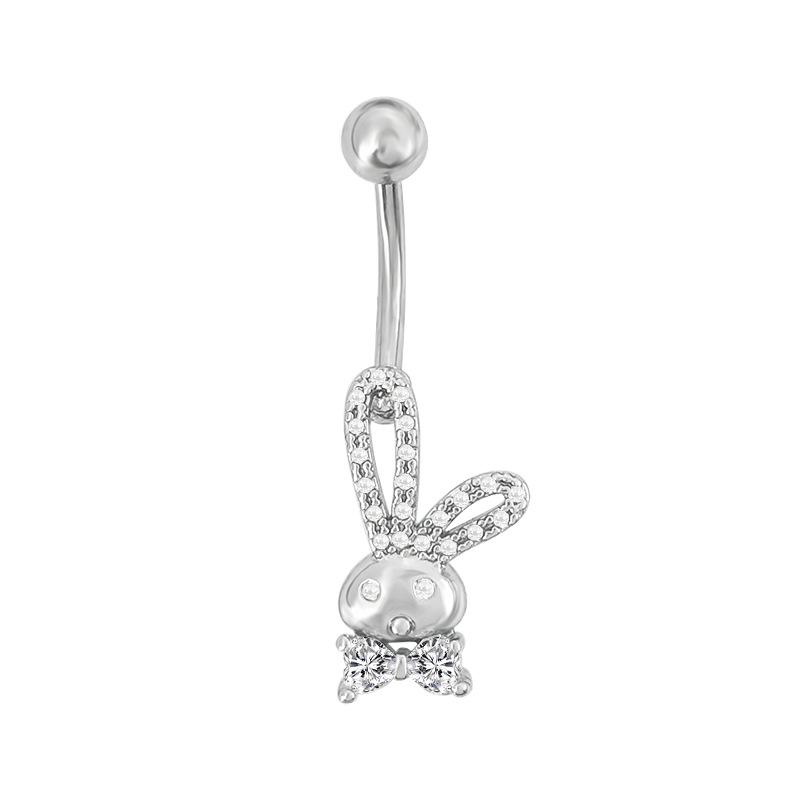 European American Sexy Heart-shaped And Snake-shaped Stainless Steel Rings, Cute Rabbit Inlaid With Zircon, Navel_voghion.com