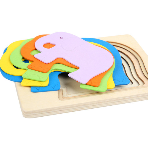 Montessori teaching aids multi-layer wooden puzzle early education cartoon animal puzzle building blocks children's educational cognitive wooden toys