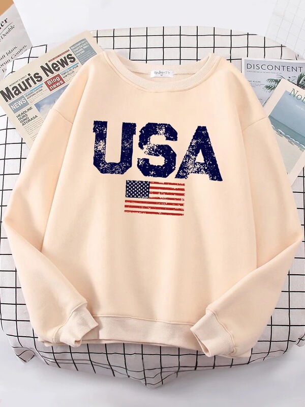 American Letters American Flag Stars and Stripes Women's Hoodie Street Oversized Hoodie Personality Warm