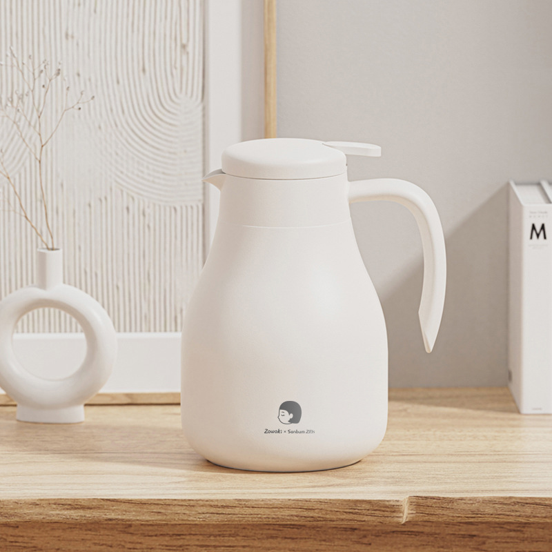 Zuowuji Genuine304 Stainless Steel Thermos Kettle Simple Minimalist White Japanese Style Home Office Hot Kettle