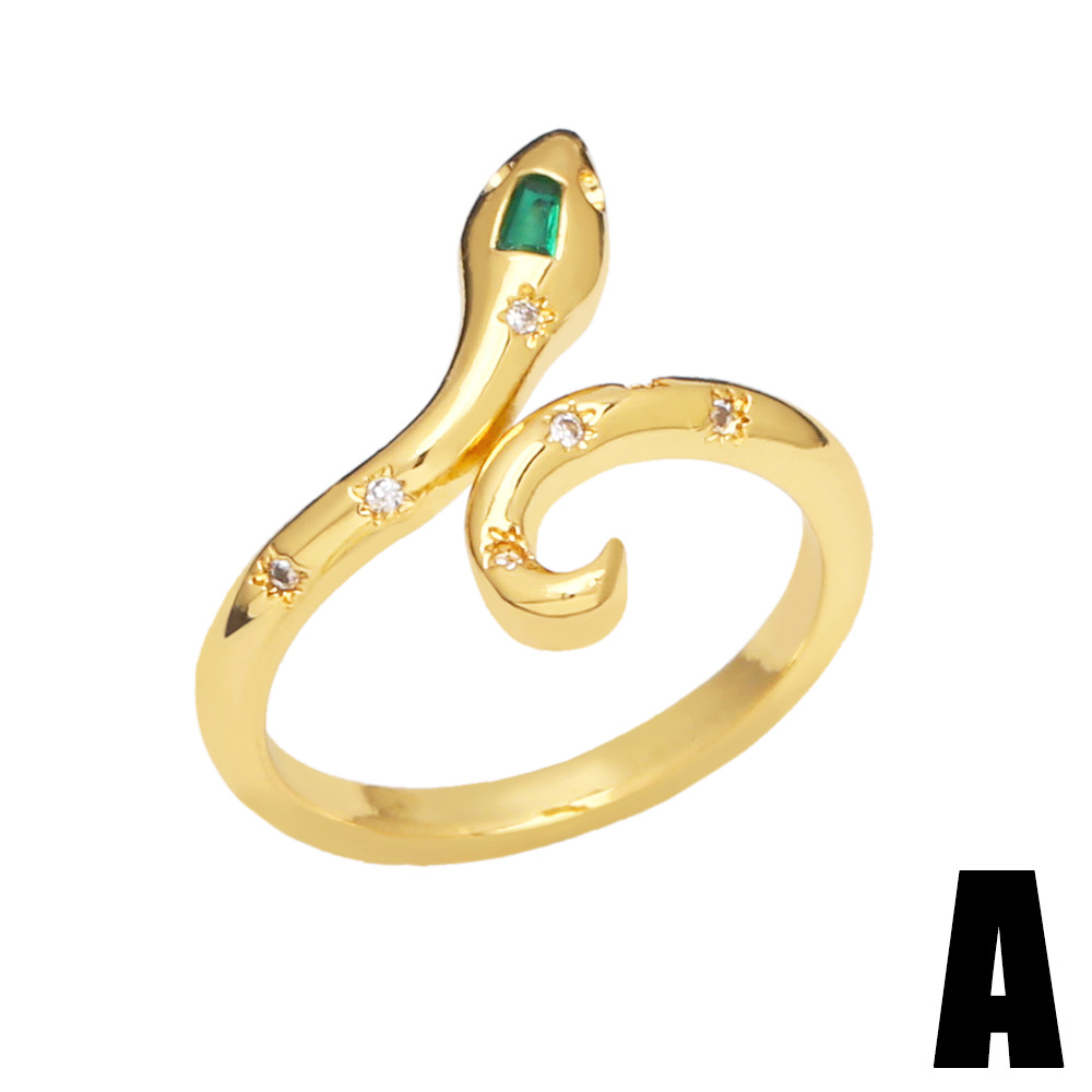 simple Snake Copper 18K Gold-plated Inlaid Zircon Open Ring