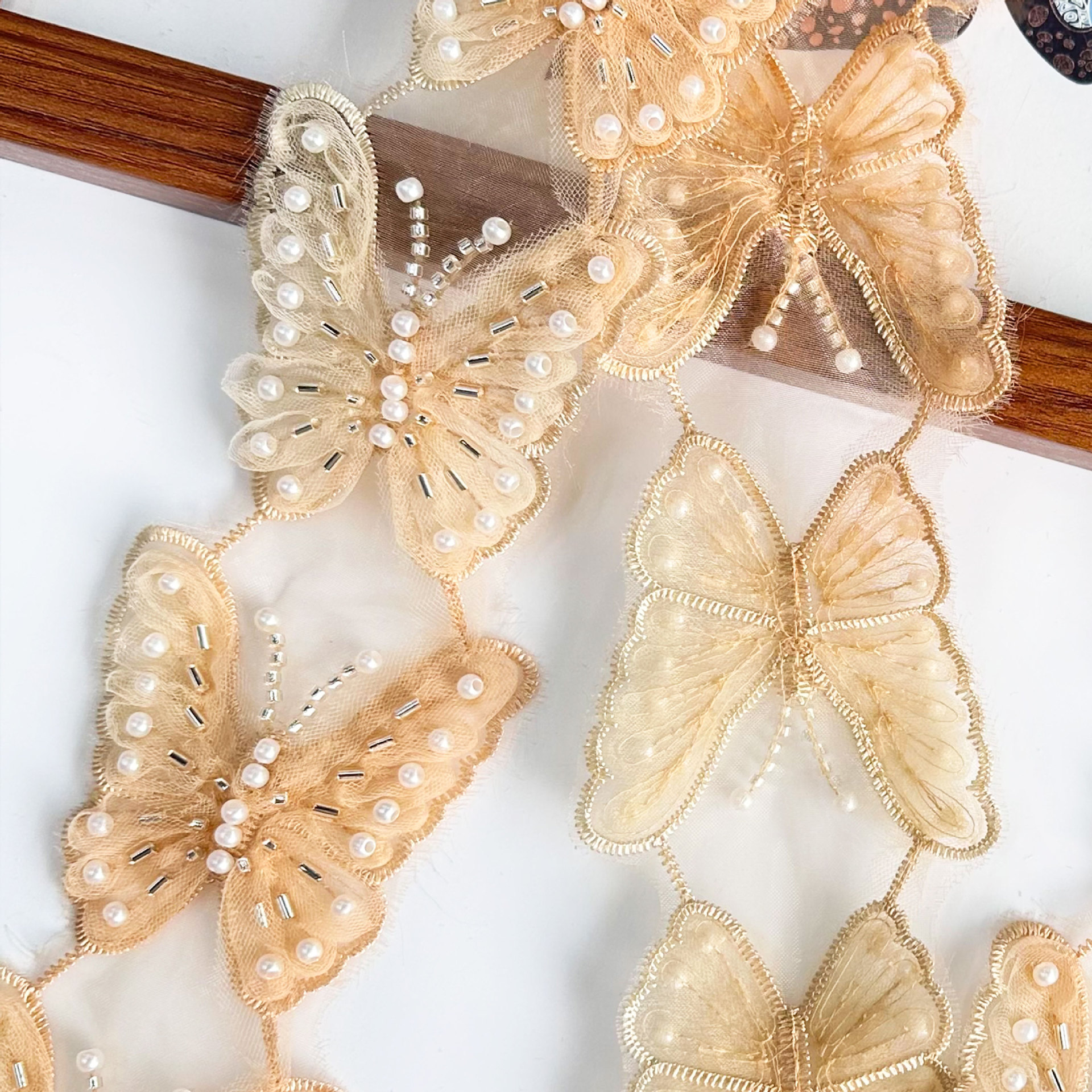 Oganza con perlas de mariposa encaje código de barras decoración hecha a mano encaje flor accesorios vestido de boda ropa de baile joyas