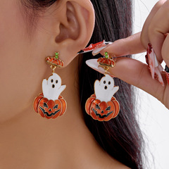 ヨーロッパとアメリカのクロスボーダー新しいハロウィンイヤリング女性用クリエイティブカボチャヘッドゴーストペンダント不規則なデザインのイヤリング女性用