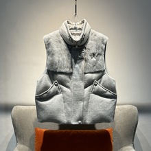 欧货羊毛白鹅绒马甲女短款真皮皮草外套女羽绒服无袖背心高端新款