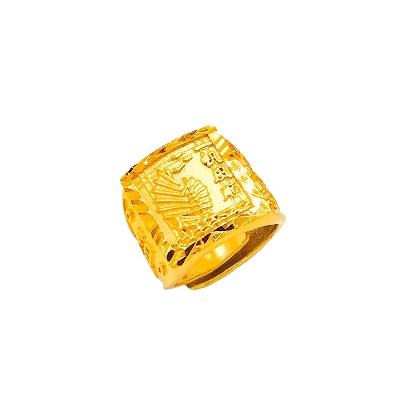 黄銅の金メッキの福の金儲けの指輪の男性の多種類の車の花は宝の蛇口の関公の戒子の金メッキの指輪を招きます。