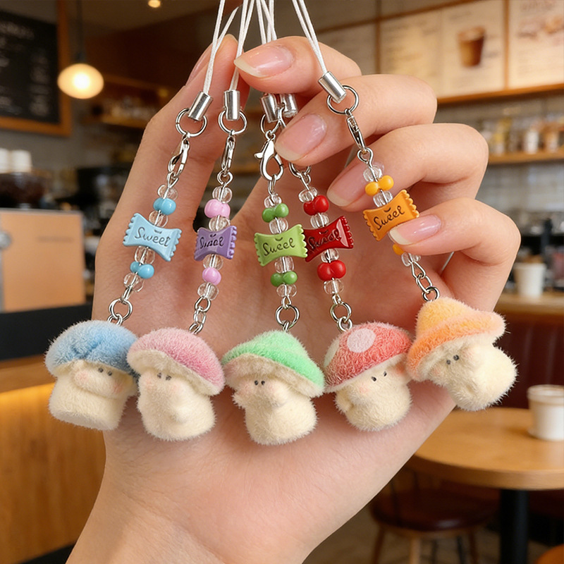 Cute Flocked Little Mushroom Phone Strap, Sweet and Creative Cartoon Student Accessory, Phone Chain, Keychain Pendant Cute Flocked Little Mushroom Phone Strap, Sweet and Creative Cartoon Student Accessory, Phone Chain, Keychain Pendant