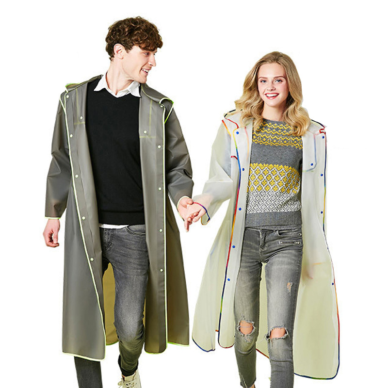 Cross-Border Fashion Adult Long Hemmed Raincoat Eva Transparent Outdoor Hiking Mountaineering Travel Raincoat Custom Logo
