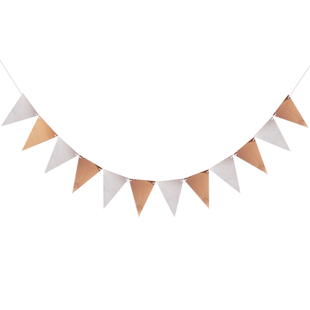 Bandera Triangular con Patrón de Ondas en Papel Dorado, Decoración de Cumpleaños, Pancarta Festiva, Decoración de Fondo para Fiestas, Accesorio de Fondo, Bandera Triangular