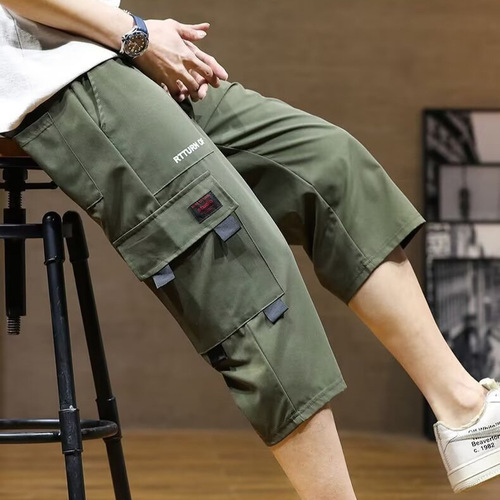 2025 New Summer 7/8 Length Sports Pants Work Shorts Men's 7/8 Length Pants Men's Thin Casual Streetwear Brand Mid Pants