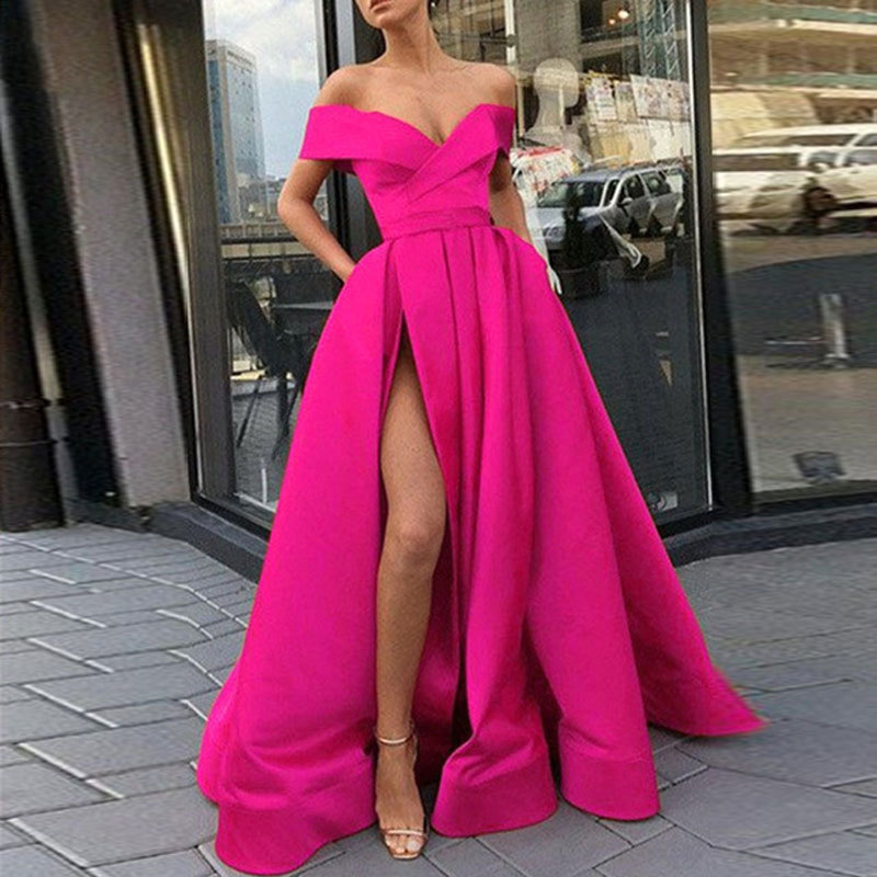 Comercio exterior de Europa y América Amazon AliExpress deseo vestido noche las mujeres sexy V-cuello tarjeta hombro simple satén personalizable