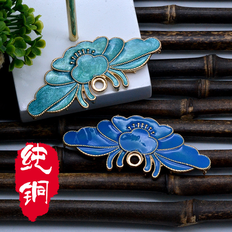 婉恋饰品60377-1铸铜仿烧蓝景泰蓝花朵挂流苏配件头饰材料28*65mm