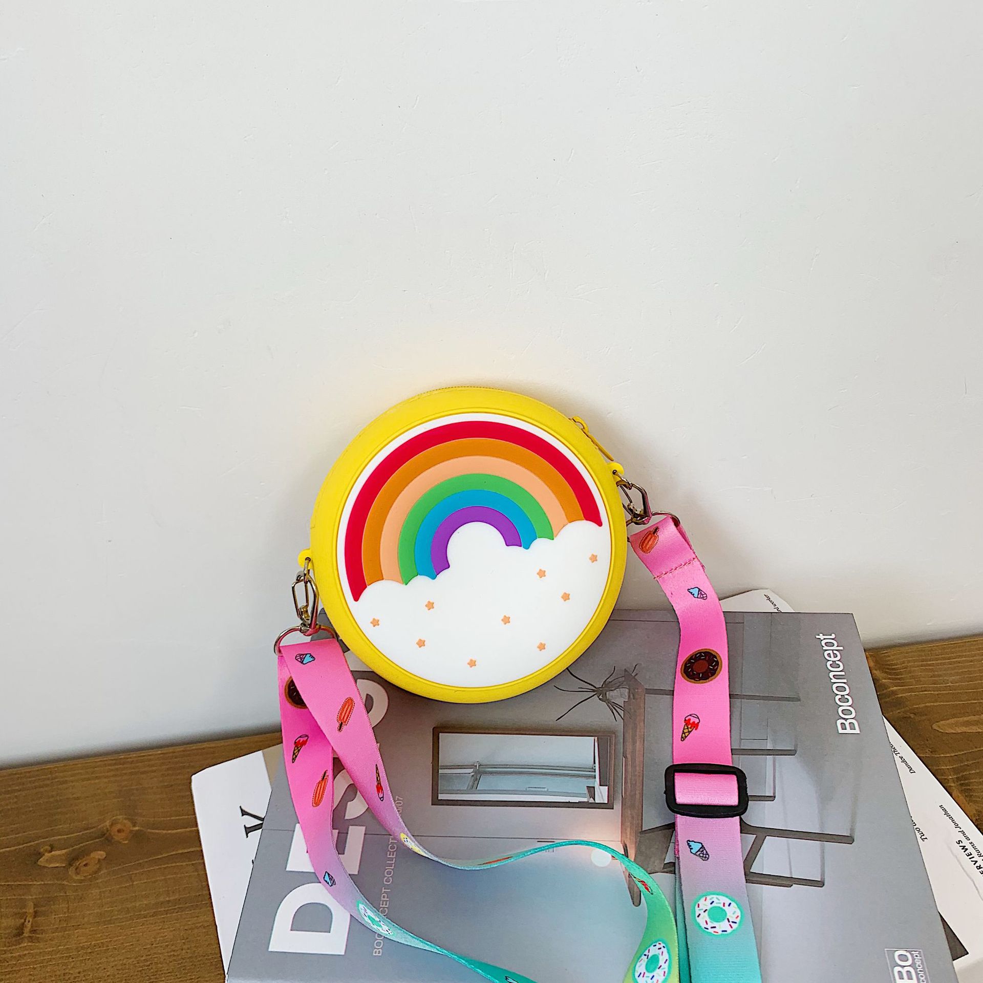 INS Nuevo Arco Iris donut mini niños niñas de silicona bolsa de mensajero del hombro de la princesa monedero bolso de las mujeres