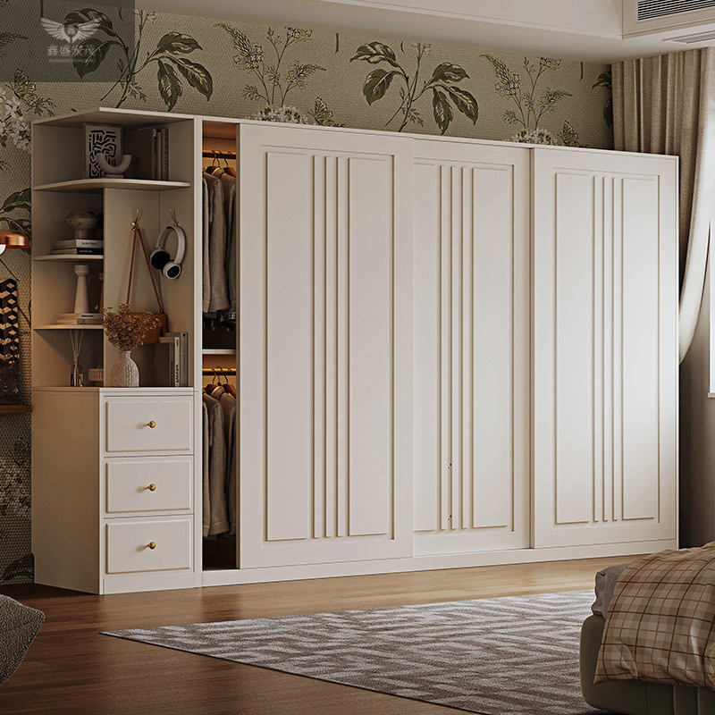 Almacenamiento moderno y minimalista productos terminados puerta corredera armario estilo francés armario de viento crema pequeña puerta corredera dormitorio doméstico