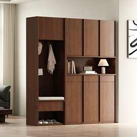 橡木实木鞋柜骨骼线家用室内胡桃色简约现代入户柜玄关鞋大气爆款