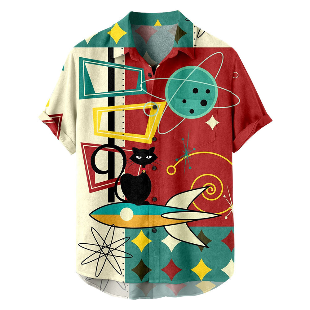 Summer New Large Hong Kong 3D Digital Printing Casual Short Sleeve Shirt Men's Wear_voghion.com