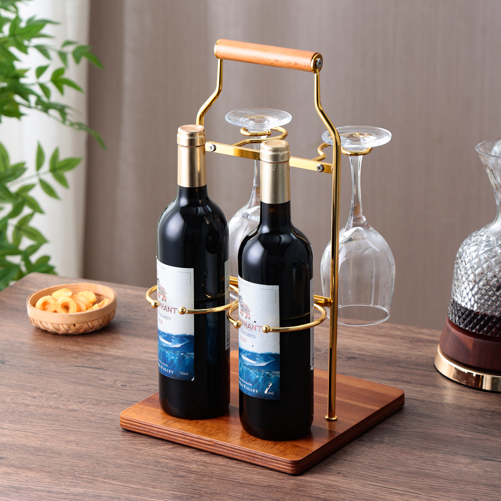 Estante de vino de lujo ligero, estante de vino doméstico, decoración, copa de madera maciza, estante para copas de vino colgante boca abajo, estante para vitrinas