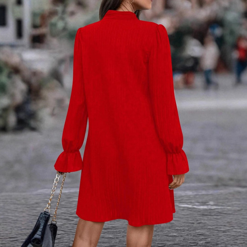 International Trade 2025 Early Spring Independent Store European and American Women's Laced Bead Long-Sleeve Solid Color Dress