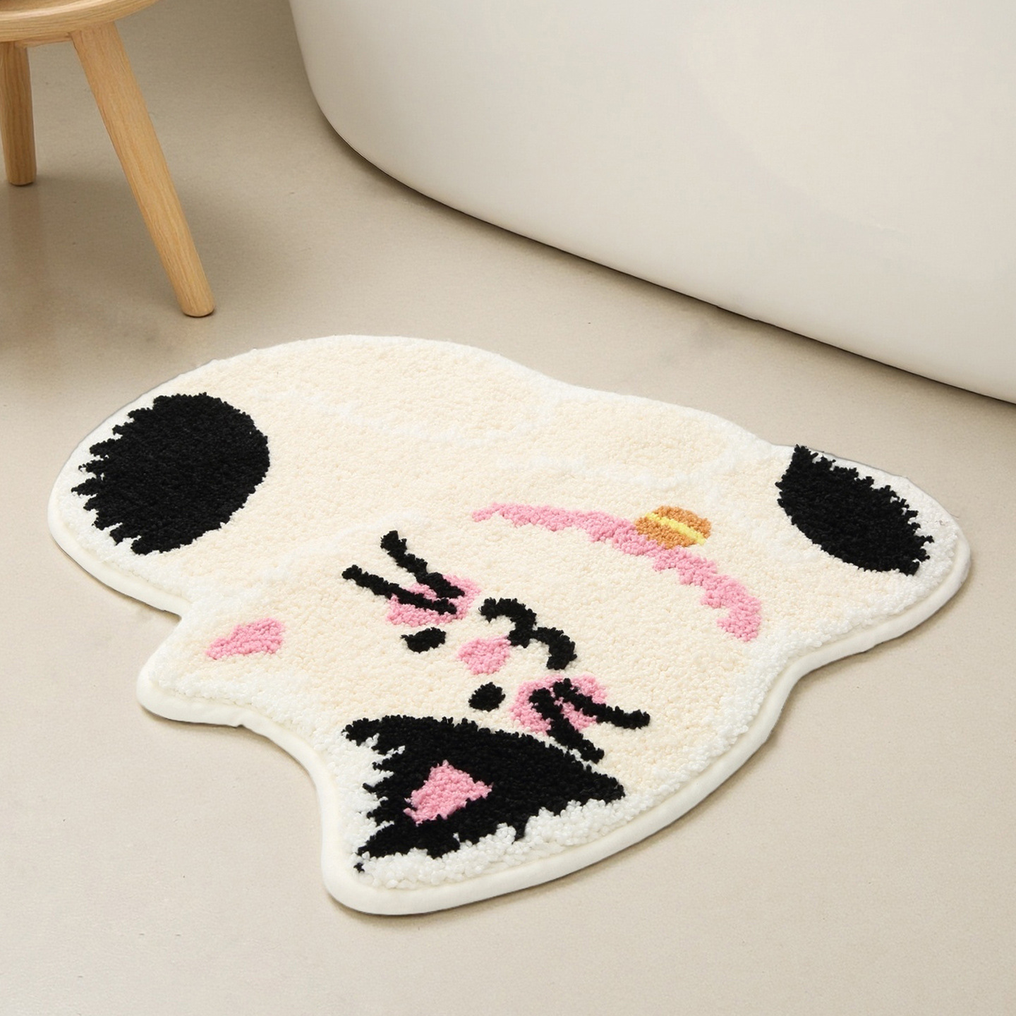 Tapis de porte de salle de bain mignon avec motif chat, absorbant et antidérapant, en peluche douce et floquée._voghion.com