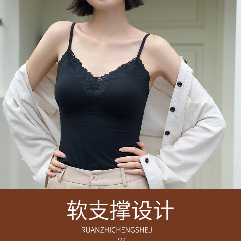 粉底液蕾丝吊带背心式女外穿带胸垫秋冬内搭无痕大码加长美背抹胸|undefined