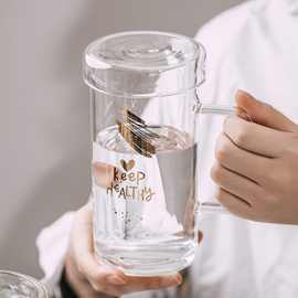 容量咖啡玻璃杯带盖大水杯ins啤酒杯办公室茶杯简约家用杯子