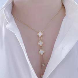 欧美时尚金色四叶草女锆石项链百搭饰品网红直播货源批发