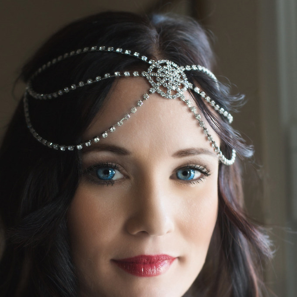 elastic snowflake headdress Full diamond hollow rhinestone headdress Multi layer personalized headdress_voghion.com