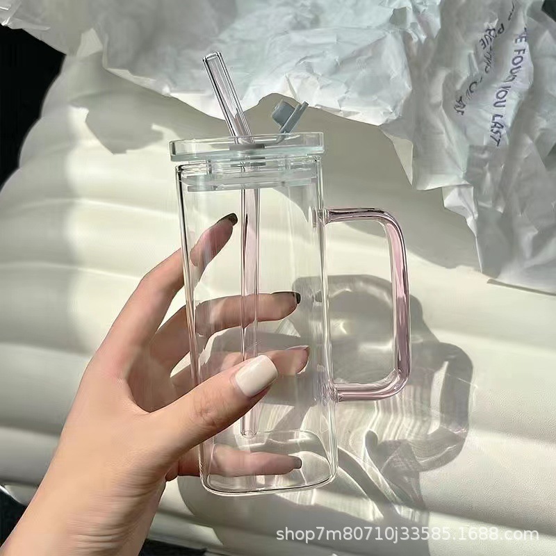 Cristal cuadrado de alta gama de alto aspecto estilo retro nuevo resistente al calor hogar a prueba de explosiones de negocios taza de agua borosilicato taza de té