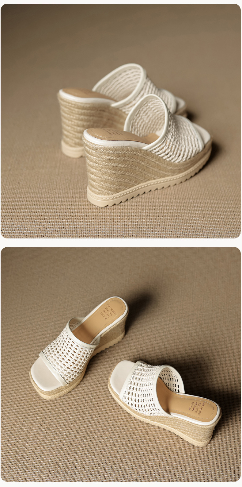 Sandal cao gót nữ mũi vuông đế rơm gót 10 cm — màu đen, màu trắng chi tiết 21