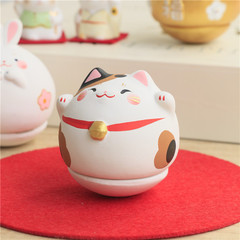 日式手繪招財貓不倒翁陶土擺件萌萌生肖兔達摩福氣公仔