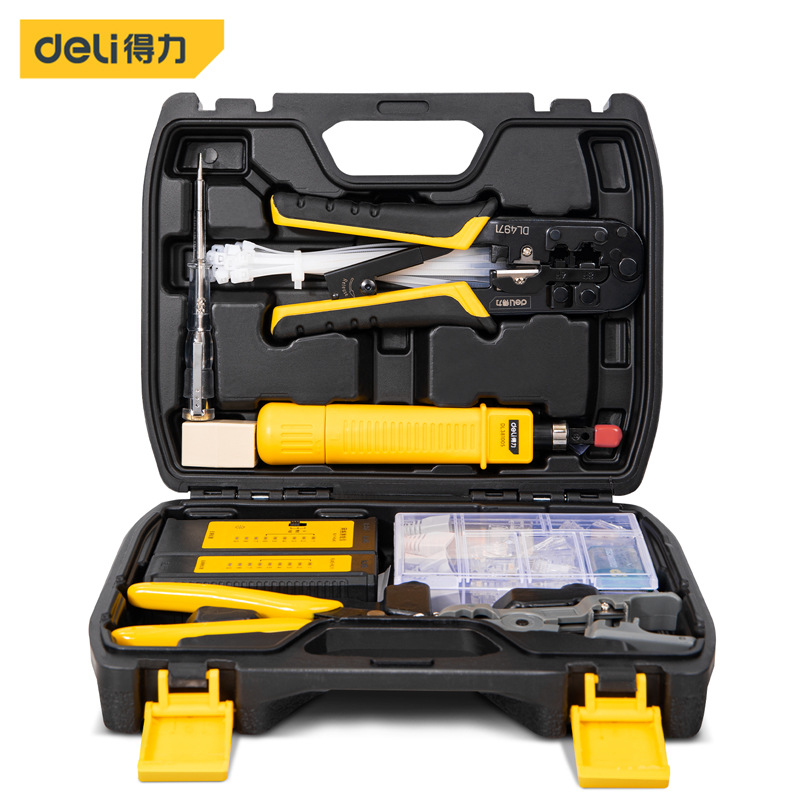 得力工具网络钳套装带工具盒套装10件套网络钳测线仪水晶头电子剪