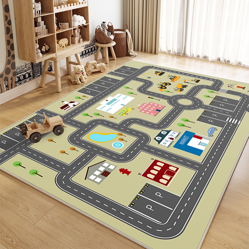 Source Manufacturer of Large-Area Non-Slip Mats for Bedrooms, Crystal Velvet Carpets, Cartoon Car Track Children's Floor Mats