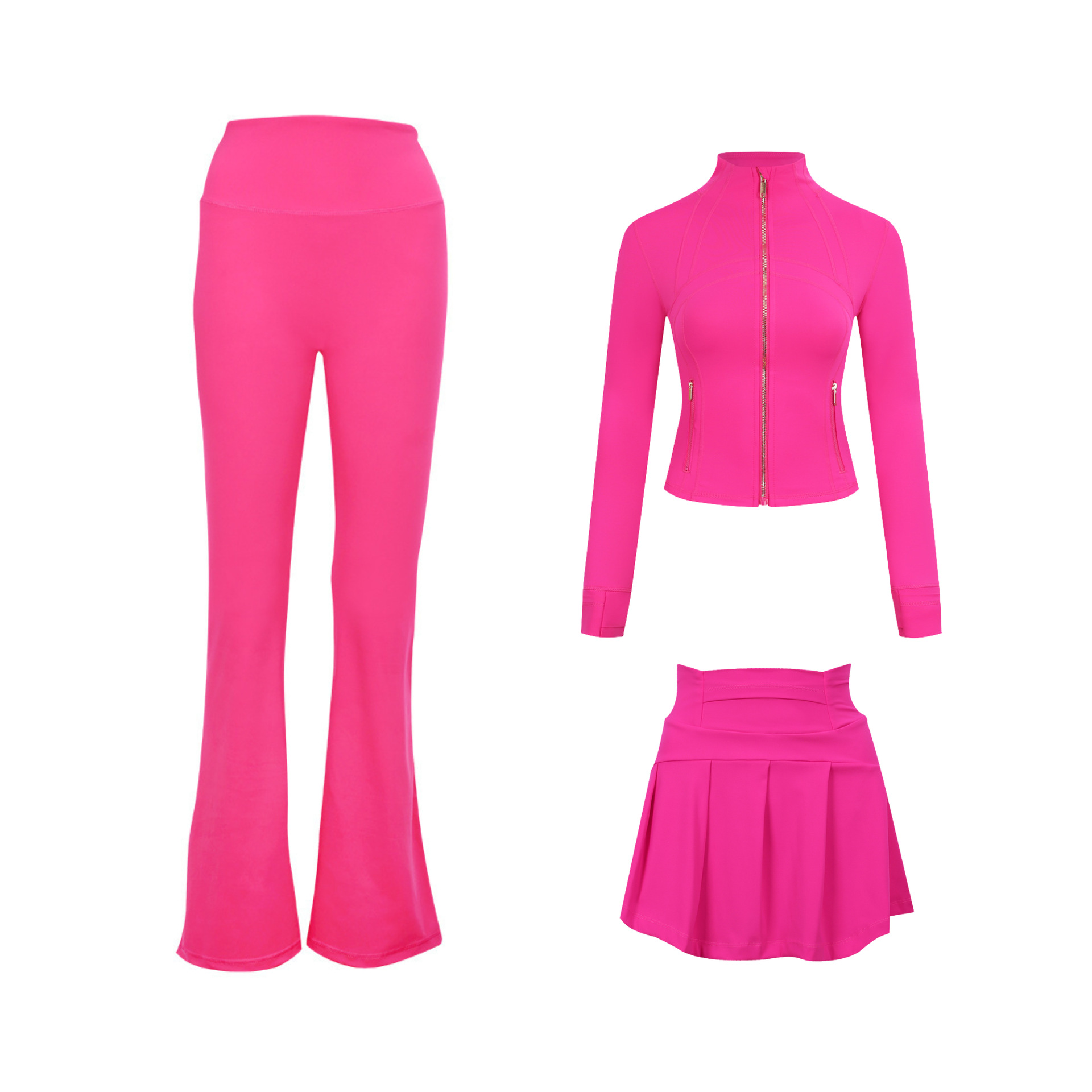 Women's 3-piece Activewear Set Cropped Jacket Skirt And Pants_voghion.com