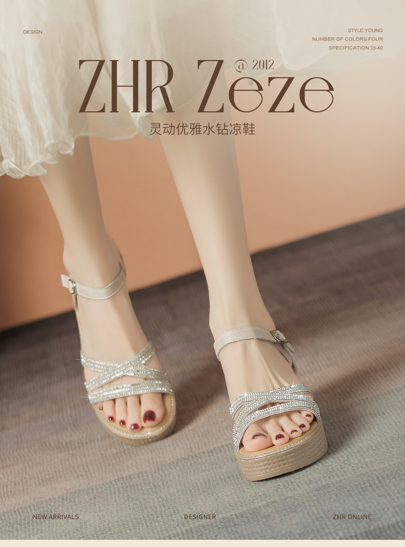 Sandal cao gót nữ đính đá phong cách cổ tích, gót xuồng 6.5 cm — M596 màu sâm panh chi tiết 3