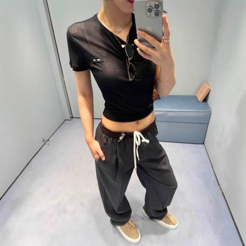 Correct Version Original Label In-Stock Mu 25Ss Lace-Up Thin Stripe Straight Casual Long Pants Loose Versatile Unisex