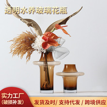 轻奢简约客厅透明水养玻璃花瓶艺术书房酒店插花干花创意摆件花器
