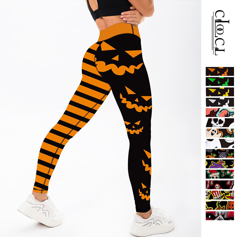 Fashion Halloween women leggings pumpkin print mid waist elastic tights fashion women outdoor jogger pants Fashion Halloween women leggings pumpkin print mid waist elastic tights fashion women outdoor jogger pants