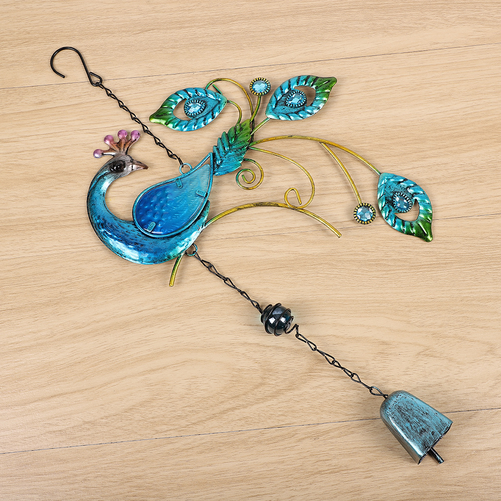 Peacock Glass Iron Wind Chime Wall Art display picture 2