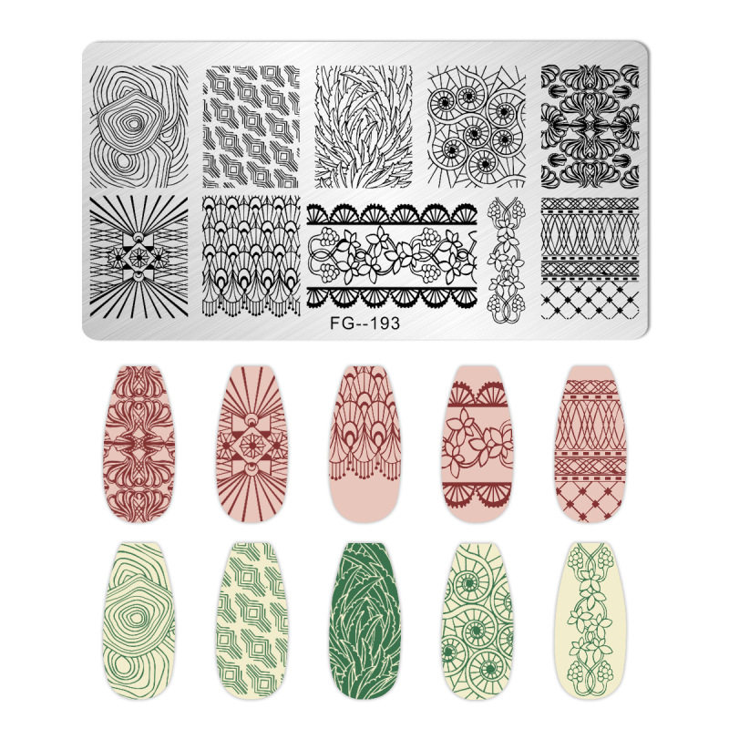 跨境美甲印花板格纹豹纹牛仔纹Nailplate不锈钢指甲复古模板转印|undefined