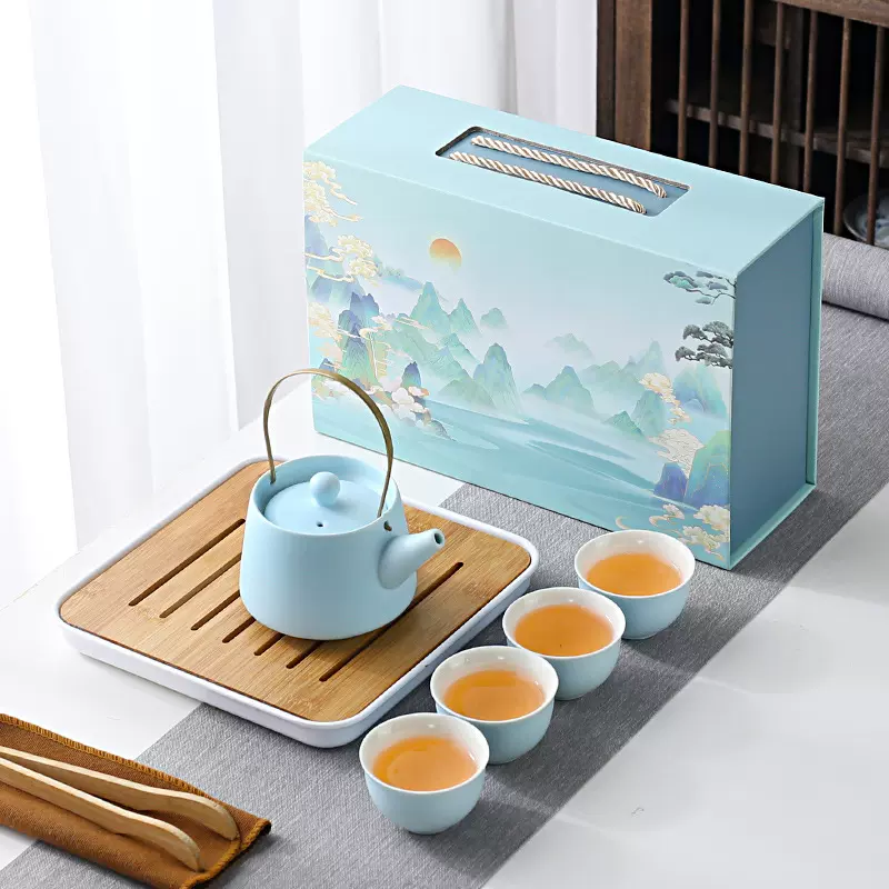 轻奢家用简约色釉功夫茶具套装公司活动商务礼品工厂直供可印logo