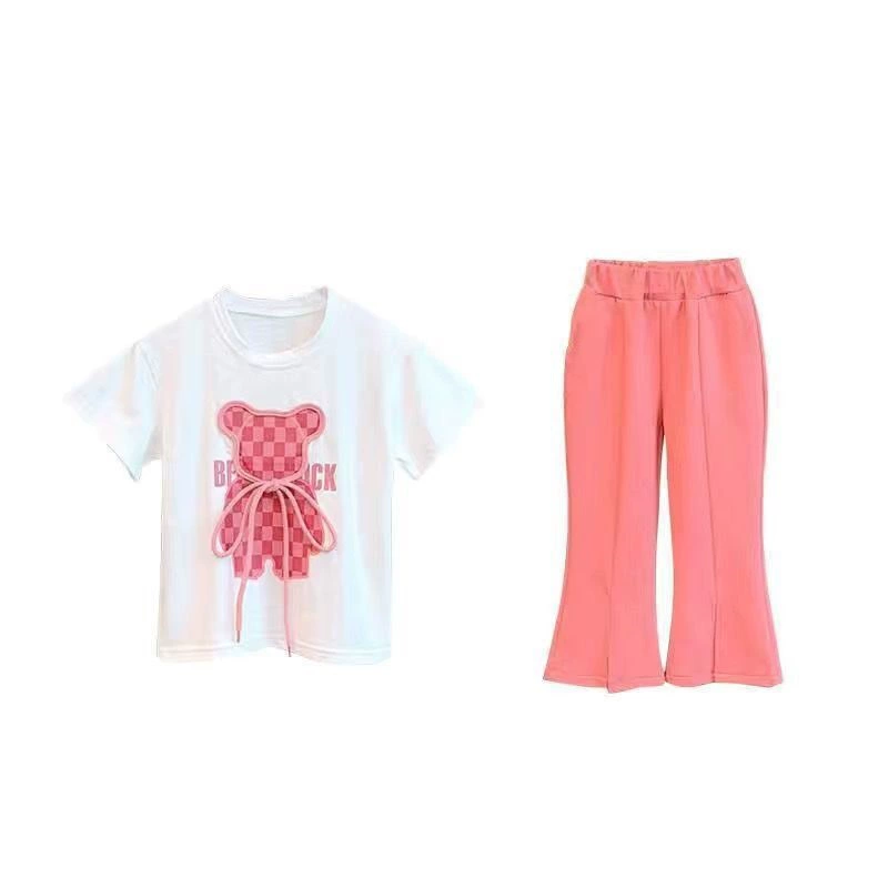 Карточный спортивный костюм, детские расклешенные штаны для отдыха, комплект, с коротким рукавом, интернет-звезда, западный стиль, корейский стиль