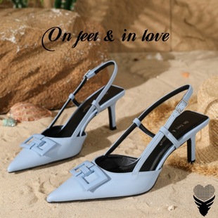 On feet & in the spring of love2025 new simple thin heel low mouth pointed women's shoes
