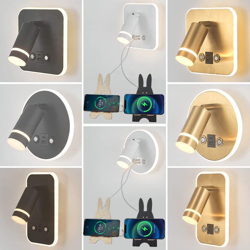 New creative touch wall lamp simple bedside reading lamp with USB wall lamp hotel room lamp three-color dimming lamp