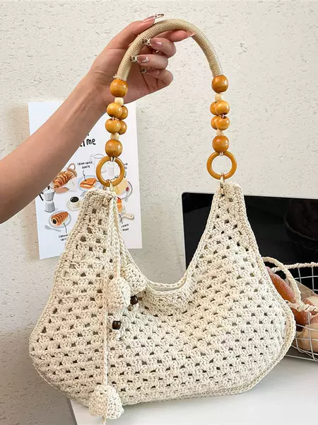 Hollow-Out Large-Capacity Woven Bag, Versatile and Stylish Underarm Bag, Vacation-Style Beach Bag, Niche Light Luxury Tote Bag, Women's Bag