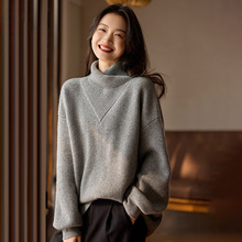 重磅软糯围巾领100%纯山羊绒衫女士中长款针织衫毛衣宽松松弛慵懒