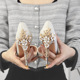 928-12 Luxury Sexy Women's Shoes Metal Flower Slim Heel High Heel Side Hollow Wedding Shoes Pointed Gold Pink Single Shoes